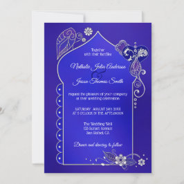 Convite De Casamento Henna Mehndi, Azul-Prata