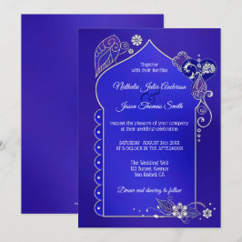 Convite De Casamento Henna Mehndi, Azul-Prata