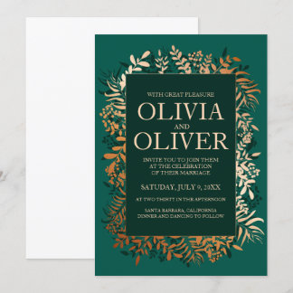 Convite de casamento Herbo de ouro Emerald