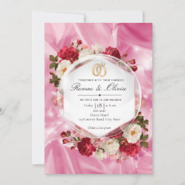 Convite de Casamento Hexágono com Rosas Vermelhas 