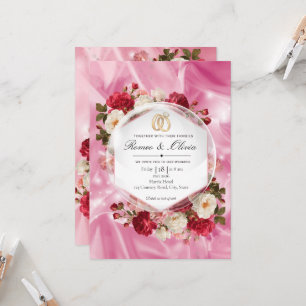 Convite de Casamento Hexágono com Rosas Vermelhas 