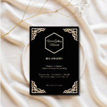 Convite de Casamento Hexágono Preto e Creme