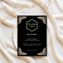 Convite de Casamento Hexágono Preto e Creme