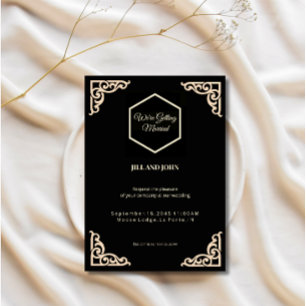 Convite de Casamento Hexágono Preto e Creme
