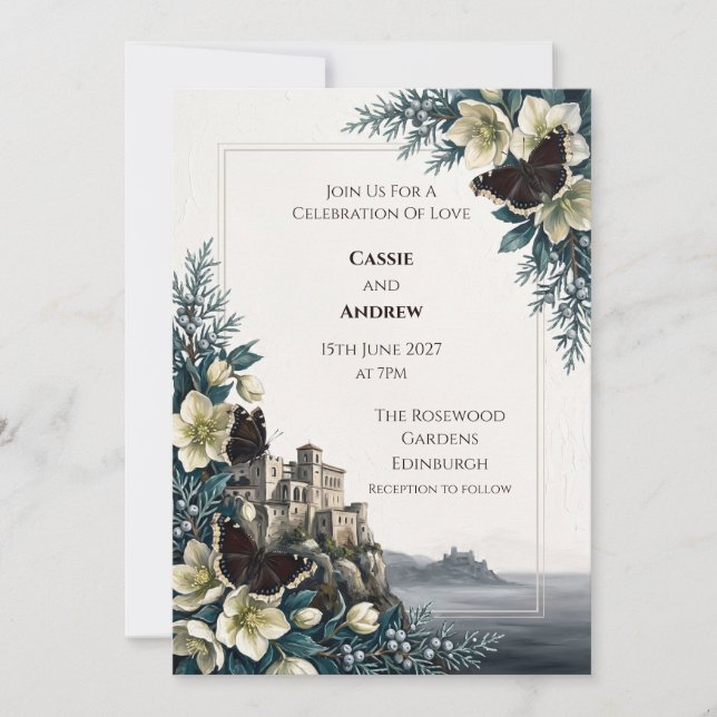 Convite de Casamento Highland Thistle Castle (Frente)