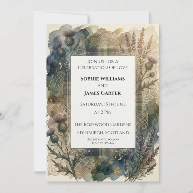 Convite de Casamento Highland Thistle Escocês (Frente)