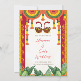 Convite de Casamento Hindu | Cartão Dhol Drum Mari