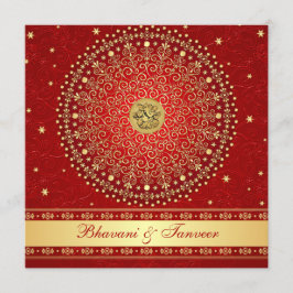 Convite de casamento Hindu Ganesh Red, Dourado