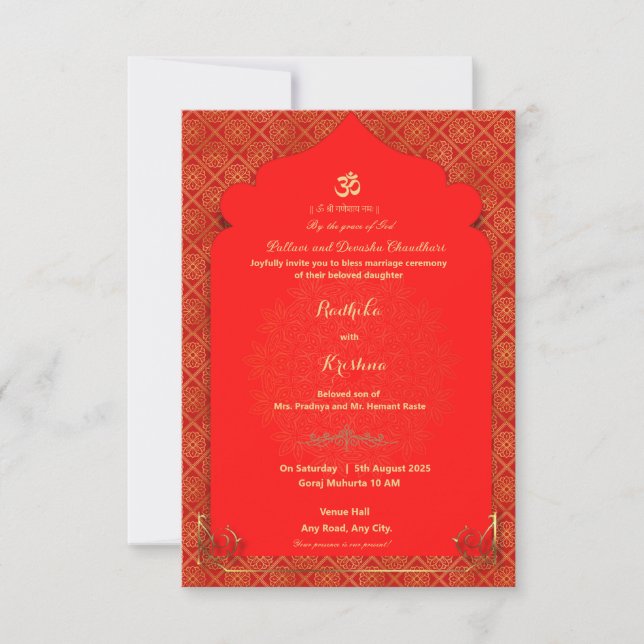 convite de casamento hindu indiano (Frente)