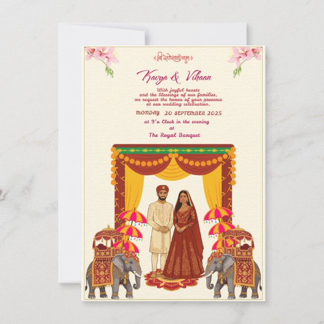 Convite de Casamento Hindu Tradicional Indiano com (Frente)