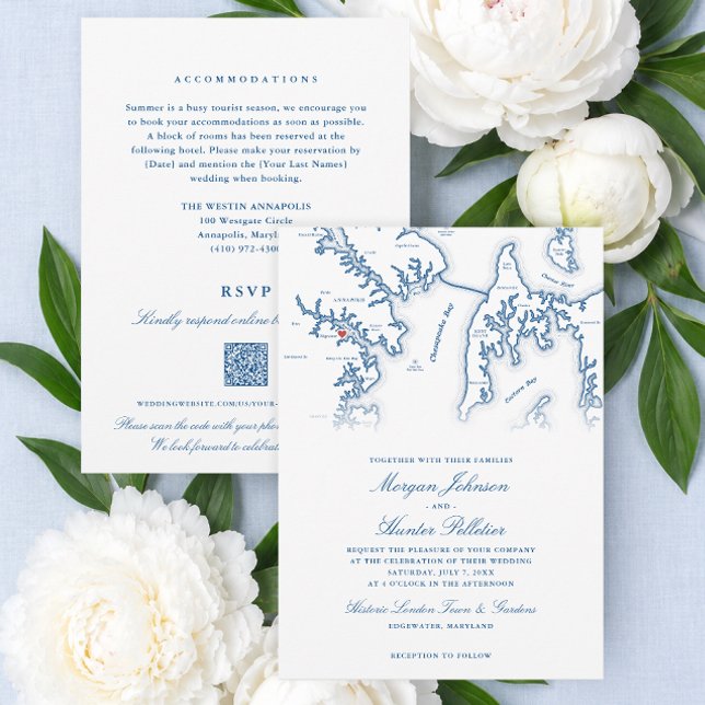 Convite de Casamento Histórico de London Town em u (Historic London Town All In One Wedding Invitation with QR RSVP for an Annapolis Wedding )