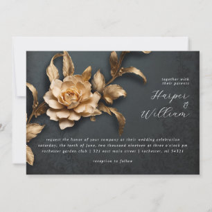 convite de casamento horisontal de ouro