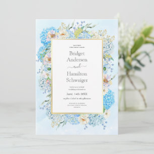 Convite de Casamento Hortênsia Azul Elegante