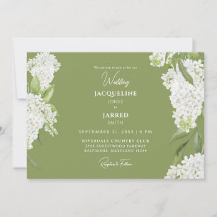 Convite de Casamento Hortênsias Verde Musgo Branco
