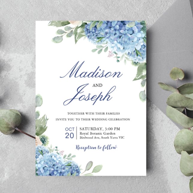 Convite de casamento Hydrangea Azul SINI (Criador carregado)