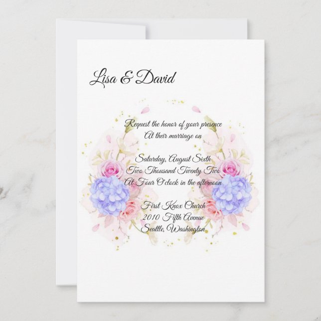 Convite De Casamento-Hydrangeas Azul (Frente)