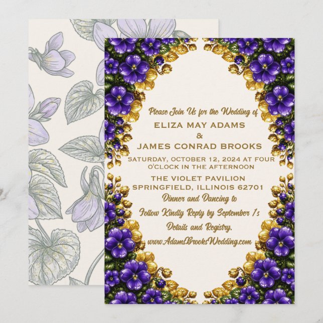 Convite de Casamento Illinois Blue Violet - 5x7 Ve (Frente/Verso)