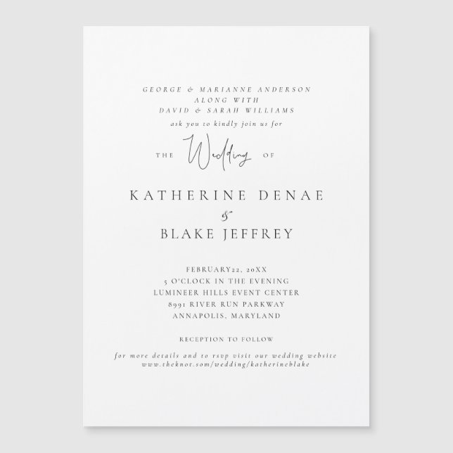 Convite de Casamento Ímã Branco Elegância (Frente)