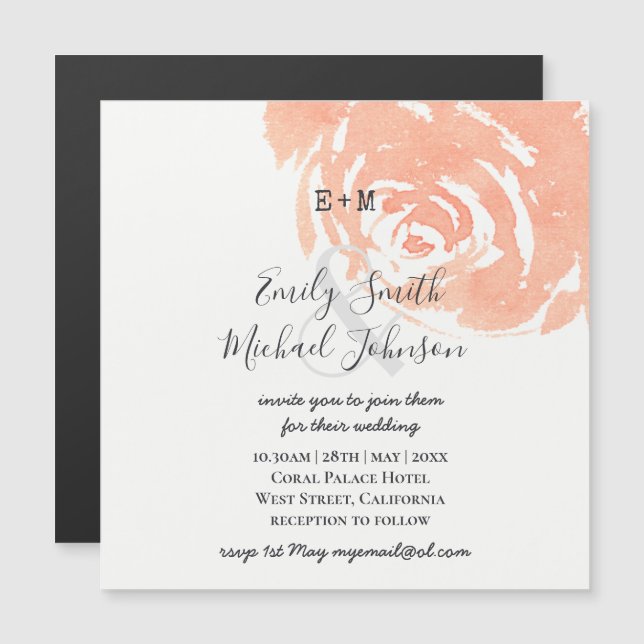 Convite de casamento imã Rosa Coral Save The Date (Frente/Verso)