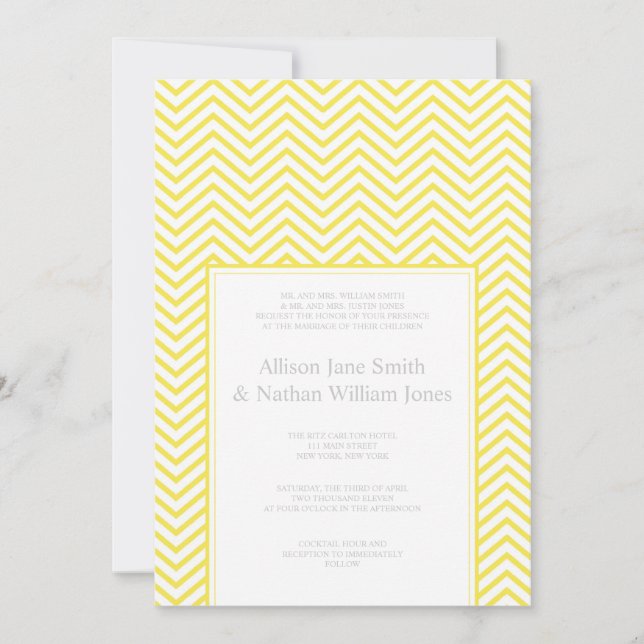 Convite de Casamento Impressão de Chevron Amarelo (Frente)