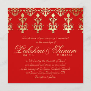 Convite de Casamento Indiano 232 Damasco Dourado V