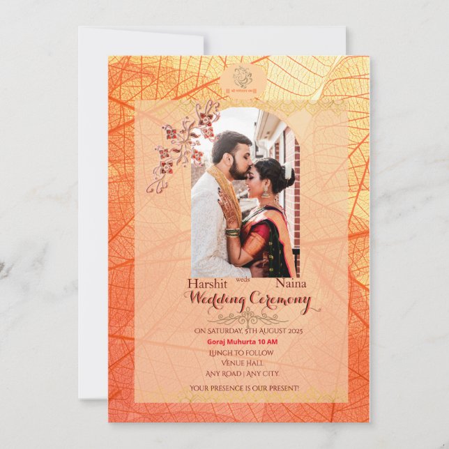 Convite de casamento indiano com código QR (Frente)