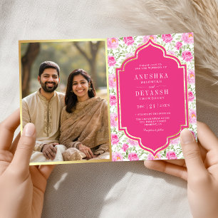 Convite de Casamento Indiano com Código QR de Padr