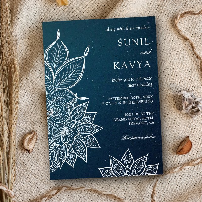 Convite de Casamento Indiano com Henna da Galáxia  (Criador carregado)