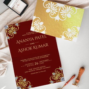 Convite de Casamento Indiano com Mandala Vermelho