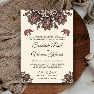 Convite de Casamento Indiano com Motivo Marrom Vin