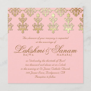 Convite de casamento indiano Damask Dourado Baby P
