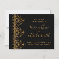 Convite de Casamento Indiano Desi com Henna Dourad