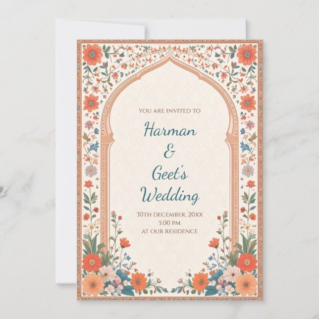 Convite de casamento indiano digital cartão de cas (Frente)