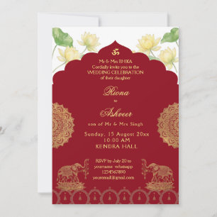 Convite de Casamento Indiano Elefante Mandala