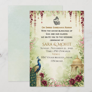 Convite de Casamento Indiano Elegante