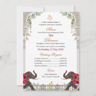 Convite de Casamento Indiano Elegante e Fofo