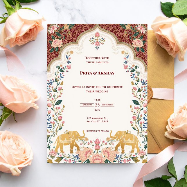 Convite de Casamento Indiano Elegante Pichwai (Criador carregado)