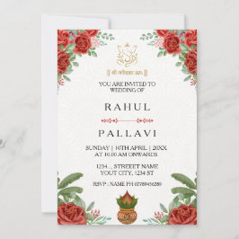 Convite de Casamento Indiano Elegante Rosa Vermelh
