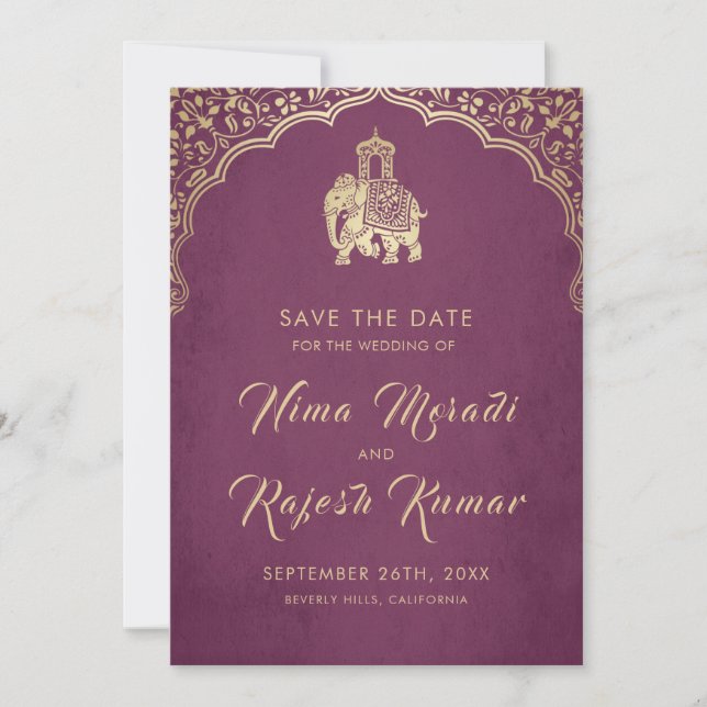 Convite de casamento indiano Ganesh dourado Save T (Frente)