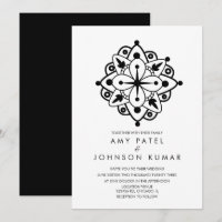 Convite de Casamento Indiano Hindu Preto e Branco