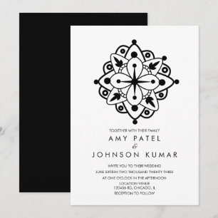 Convite de Casamento Indiano Hindu Preto e Branco 
