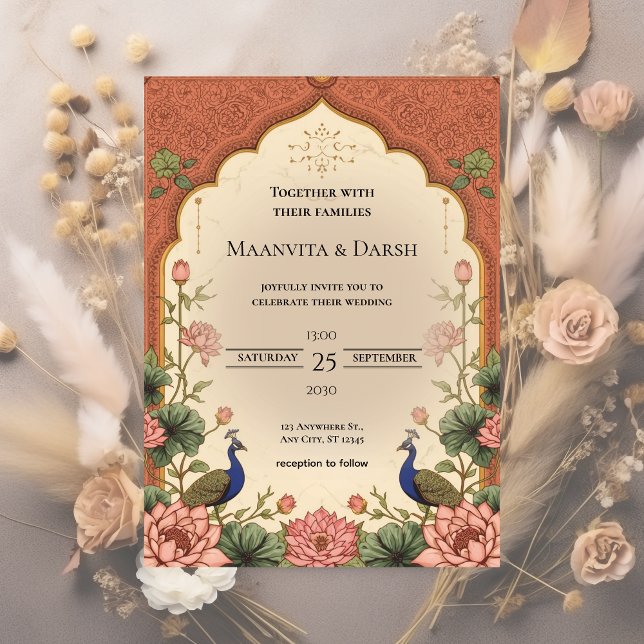 Convite de Casamento Indiano Inspirado em Pichwai (Criador carregado)
