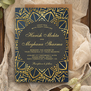 Convite de Casamento Indiano Mandala em Dourado Fa