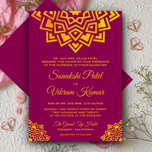 Convite de Casamento Indiano Mandala Rosa Moderno 