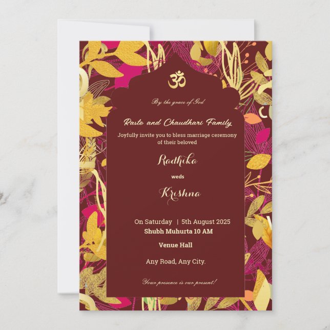 Convite de Casamento Indiano Moderno Vibrante (Frente)