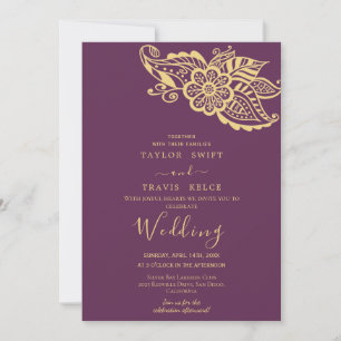 Convite de Casamento Indiano Paisley Dourado