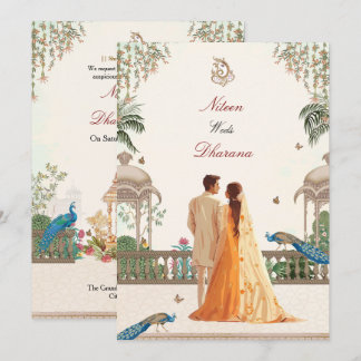 Convite de Casamento Indiano Pavão Real