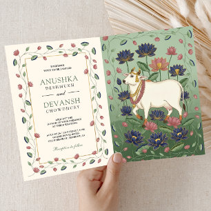 Convite de Casamento Indiano Pichwai Kamdhenu Vaca
