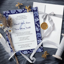 Convite de Casamento Indigo Azul com Flores Silves