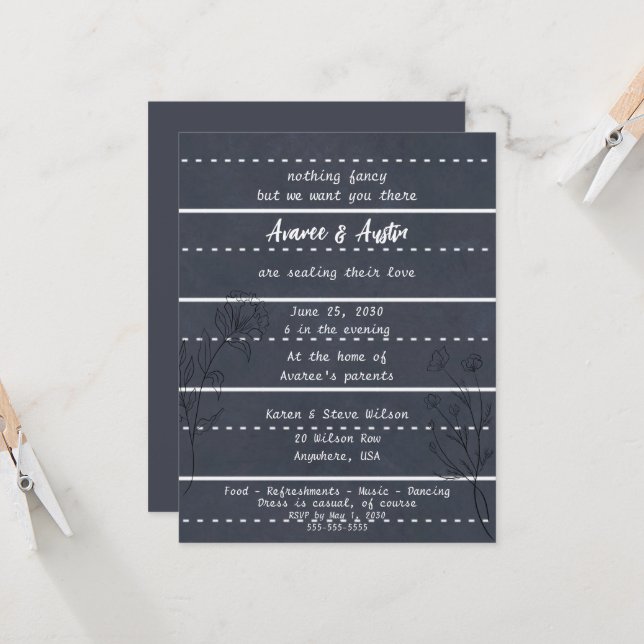Convite de Casamento Informal Quadro Negro de Esco (Frente/Verso In Situ)
